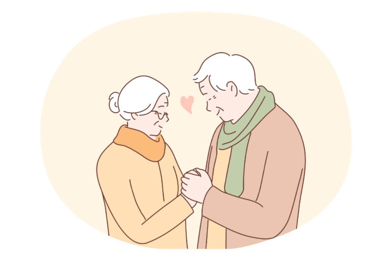Älteres christliches Paar hält Händchen 