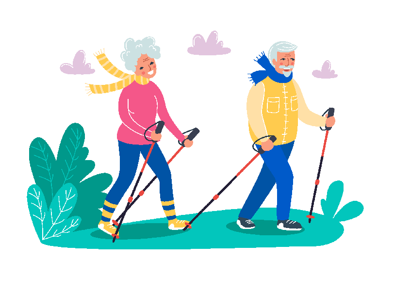 Vektorgrafik eines über 50-jährigen Paares beim Wandern