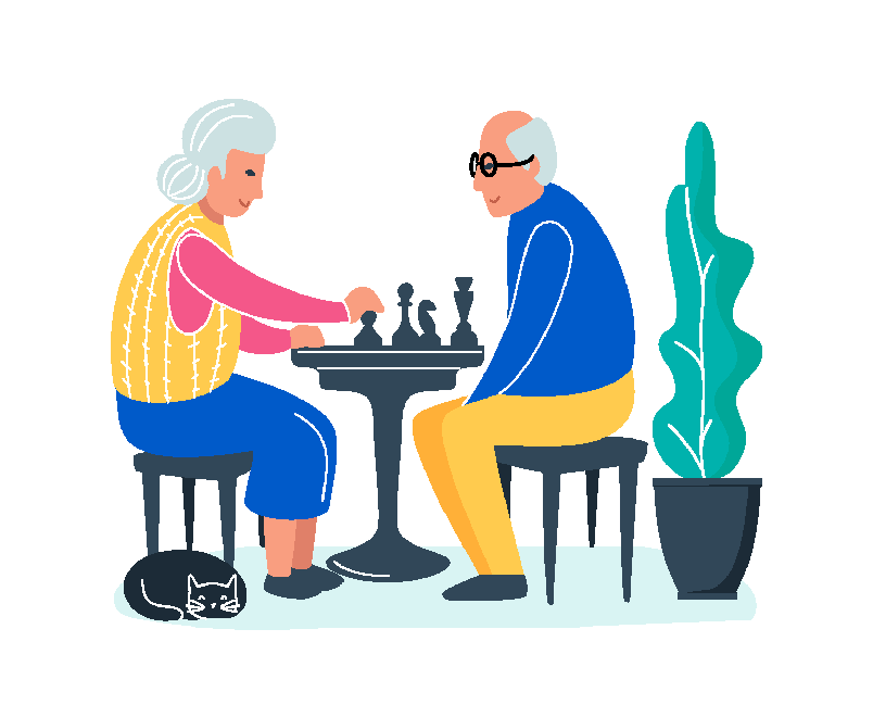 Paar über 50 spielt Schach 