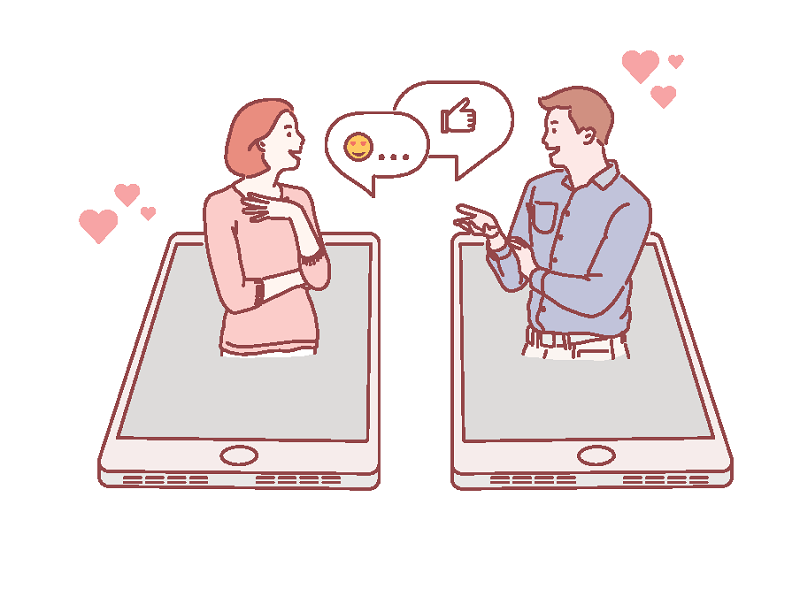 Vektorgrafik einer Frau und eines Mannes, die online chatten
