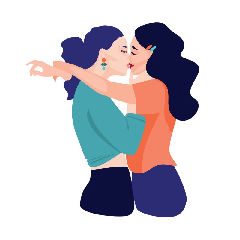Illustration von zwei jungen Frauen, die sich küssen