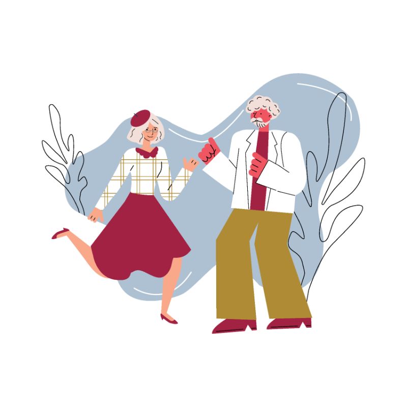 Vektorgrafik von zwei lustigen Senioren die gemeinsam tanzen