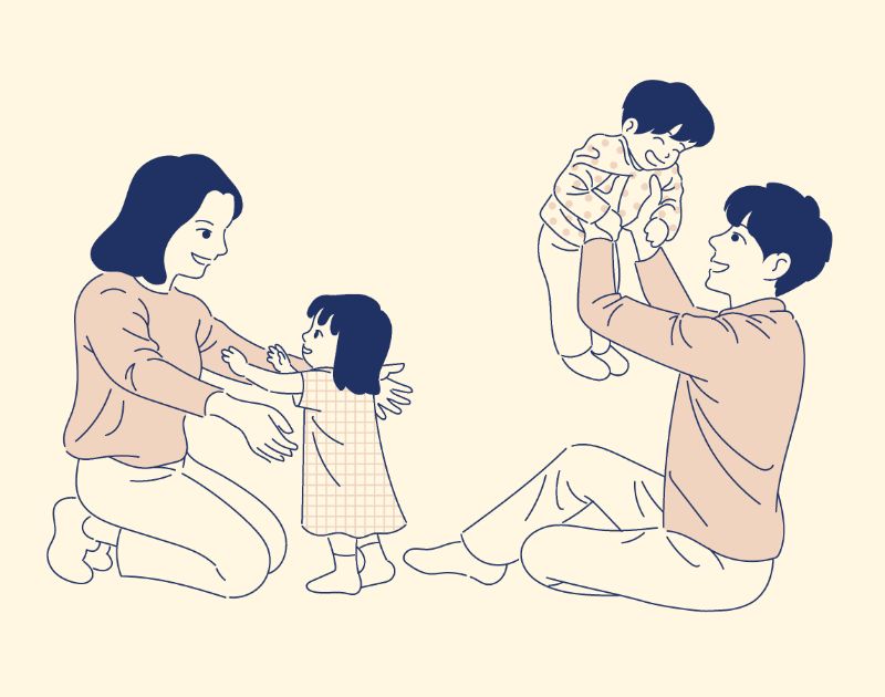 Illustration einer glücklichen Familie mit zwei Kindern