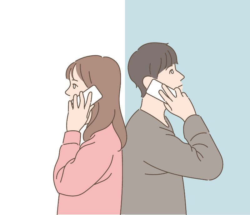 Illustration eines Paares, das am Telefon miteinander spricht 