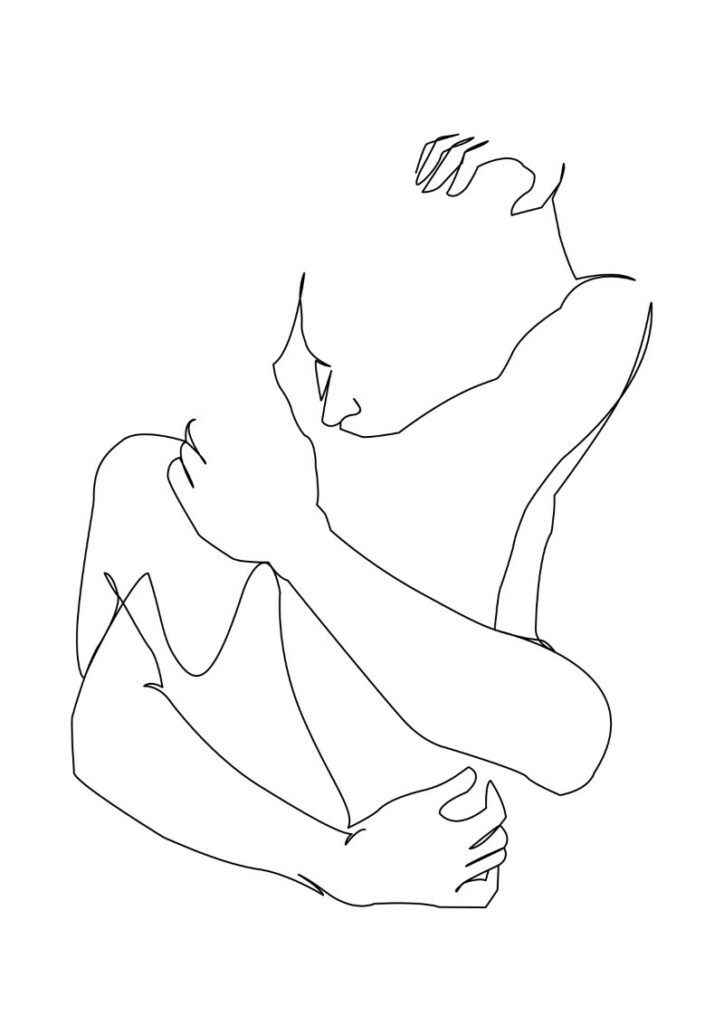 Strichzeichnung von zwei sich umarmenden Personen