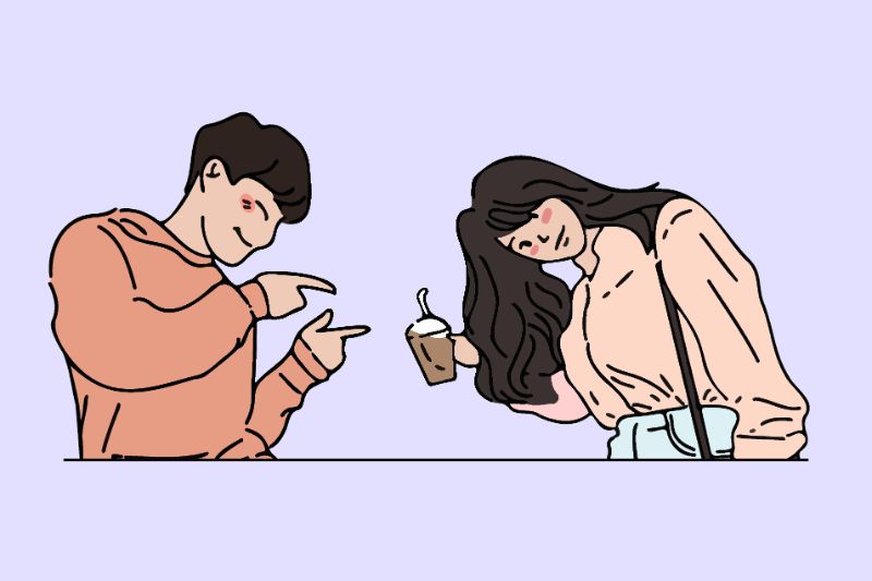 Vektorgrafik eines asiatischen Mannes und einer Frau mit einem Getränk in ihrer Hand
