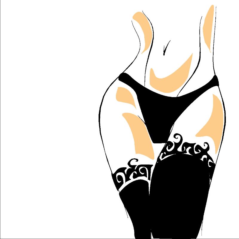 Zeichnung des Unterkörpers einer Frau in Unterwäsche